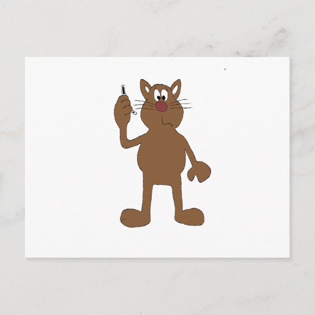 Cartoon Cat With Cell Phone Postcard (Front)