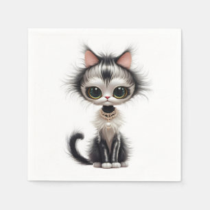 Cartoon Cat With Pearl Necklace  Napkins