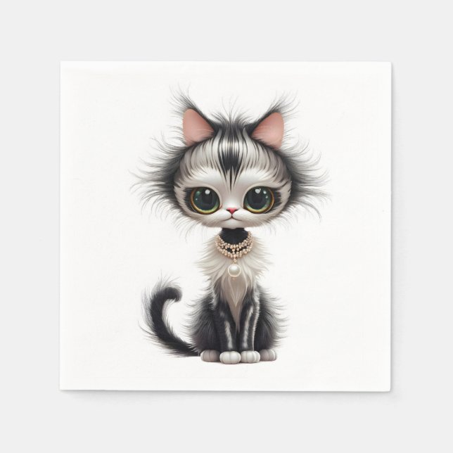 Cartoon Cat With Pearl Necklace  Napkins (Front)