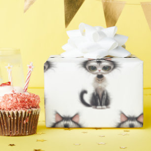 Cartoon Cat With Pearl Necklace Wrapping Paper