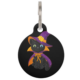cartoon cat wizard with different colored eyes for pet ID tag