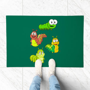 Cartoon Caterpillar Characters Adorable Insects Doormat