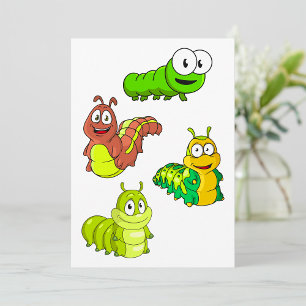 Cartoon Caterpillar Characters Adorable Insects Invitation