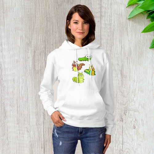 Cartoon Caterpillars Green Yellow Brown Hoodie