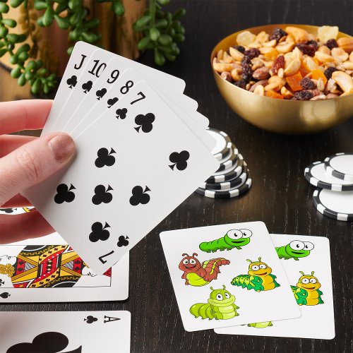 Cartoon Caterpillars Green Yellow Brown Poker Cards