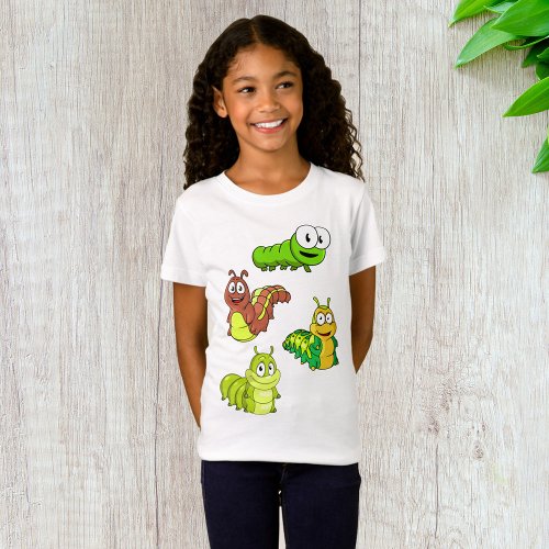 Cartoon Caterpillars Green Yellow Brown T_Shirt