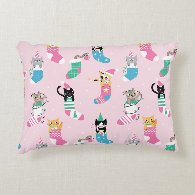 Cartoon Cats Christmas Seamless Pattern Accent Pillow (Front)