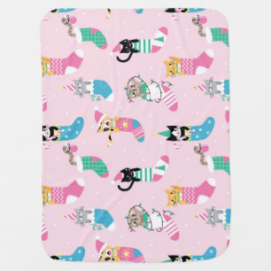 Cartoon Cats Christmas Seamless Pattern Baby Blanket