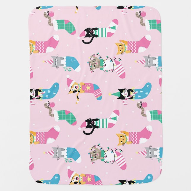 Cartoon Cats Christmas Seamless Pattern Baby Blanket (Front)