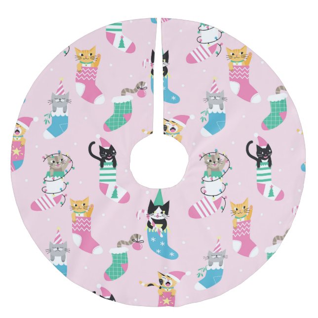 Cartoon Cats Christmas Seamless Pattern Brushed Polyester Tree Skirt (Front)