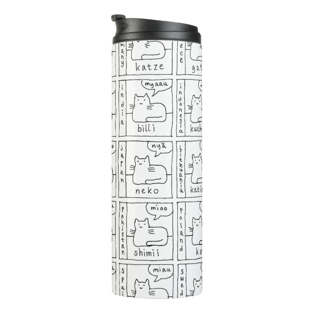 Cartoon Cats Different Various Languages Meow Thermal Tumbler (Rotated Right)