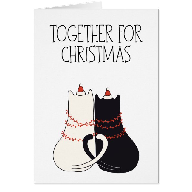 Cartoon Cats Draped in Mini-Lights Christmas Card (Front)