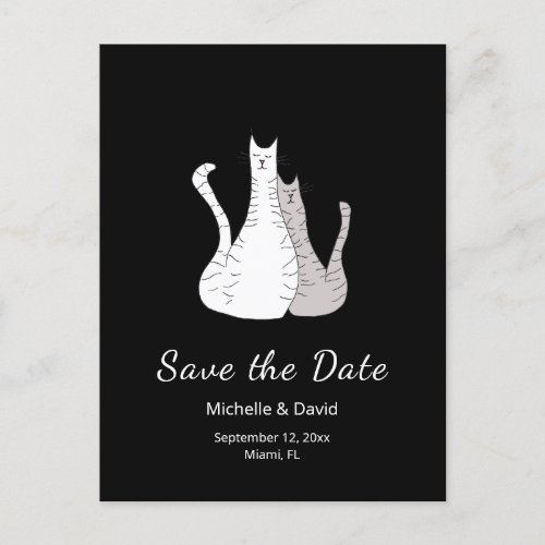 Cartoon Cats Drawing Wedding Save the Date Black   Announcement Postcard