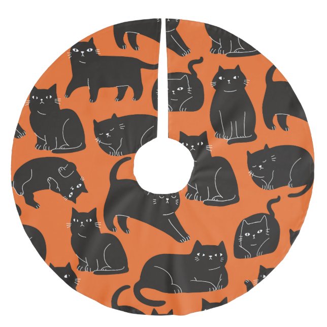 Cartoon Cats Hand Drawn Pattern Brushed Polyester Tree Skirt (Front)