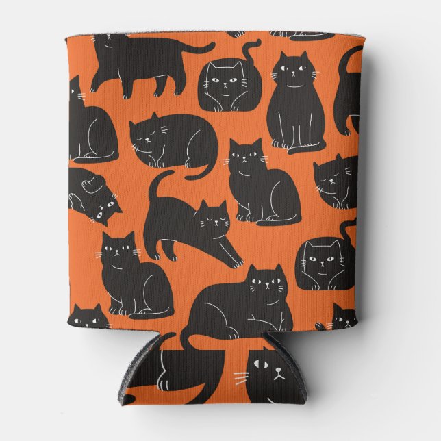 Cartoon Cats Hand Drawn Pattern Can Cooler (Front)