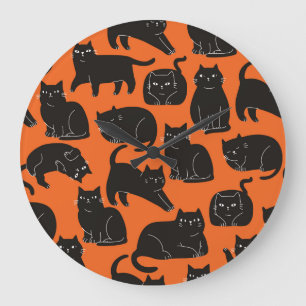 Cartoon Cats Hand Drawn Pattern Large Clock