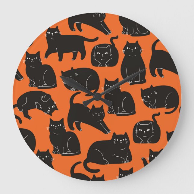 Cartoon Cats Hand Drawn Pattern Large Clock (Front)