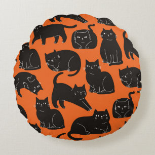 Cartoon Cats Hand Drawn Pattern Round Pillow