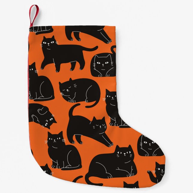 Cartoon Cats Hand Drawn Pattern Small Christmas Stocking (Front)