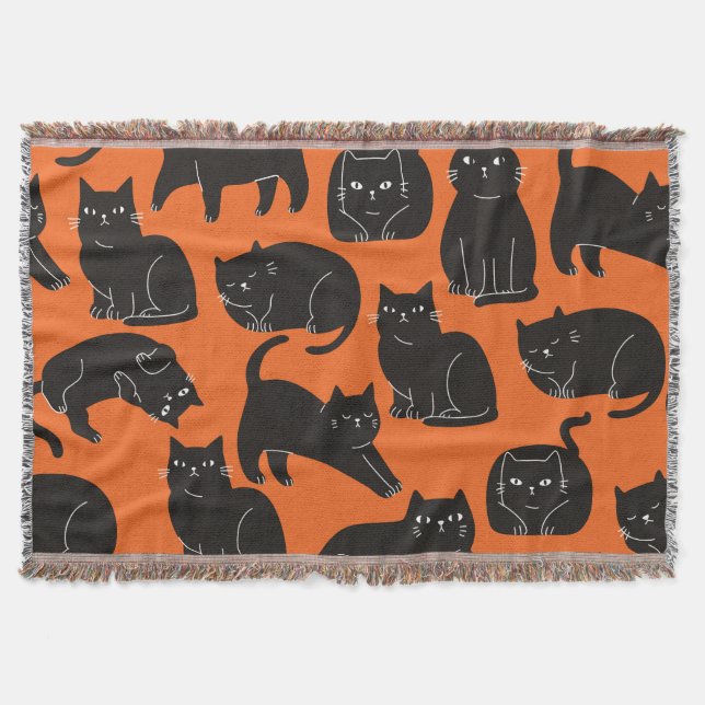 Cartoon Cats Hand Drawn Pattern Throw Blanket (Front)