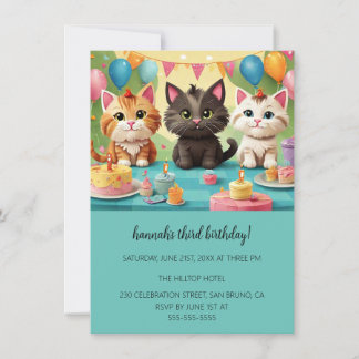 Cartoon Cats Kids’ Purr-fect Birthday Party Invitation