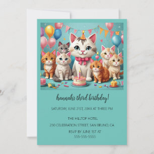 Cartoon Cats Kids’ Purr-fect Birthday Party Invitation