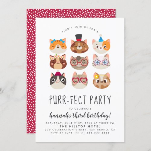 Cartoon Cats Kidsâ Purr_fect Birthday Party Invitation