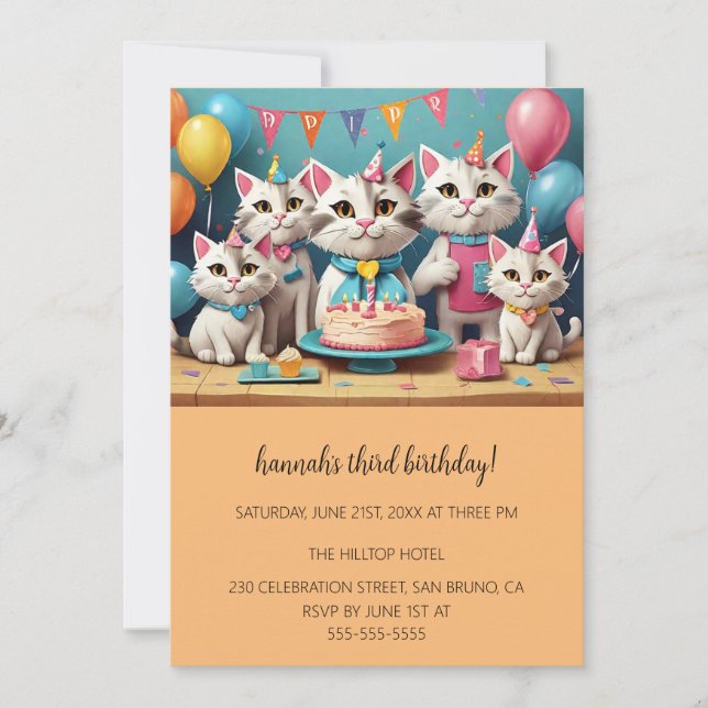 Cartoon Cats Kids’ Purr-fect Birthday Party  Invitation (Front)