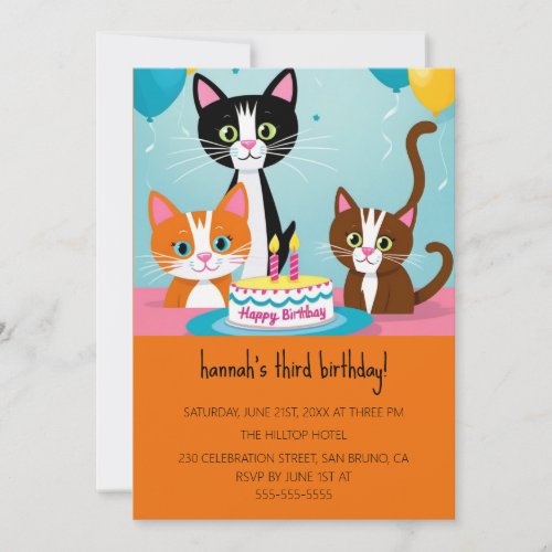 Cartoon Cats Kids Purr_fect Birthday Party  Invitation