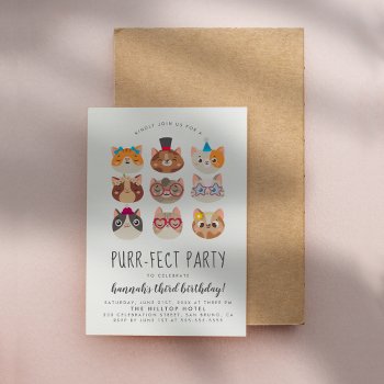 Cartoon Cats Kids’ Purr-fect Birthday Party Invitation by Cali_Graphics at Zazzle