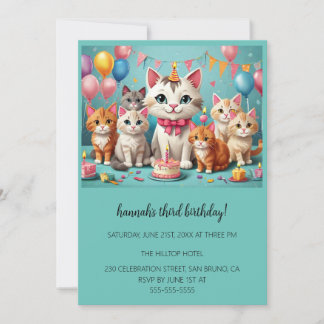 Cartoon Cats Kids’ Purr-fect Birthday Party Invitation