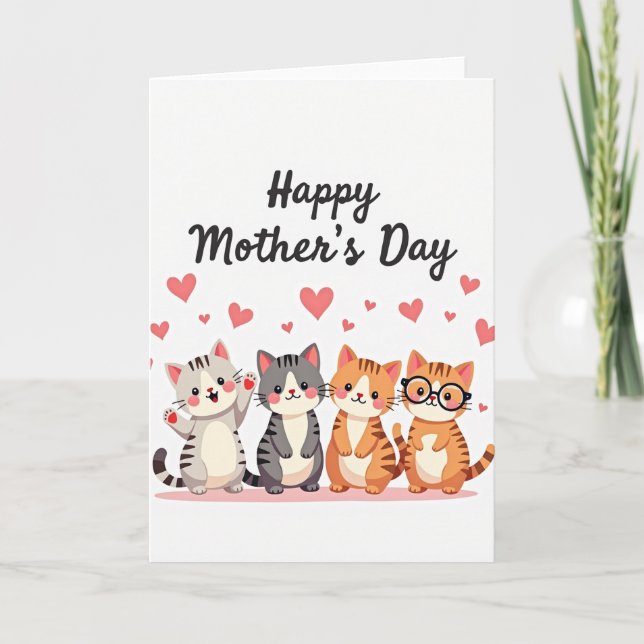 Cartoon Cats Mothers Day Card (Front)