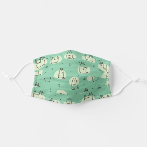 Cartoon Cats on Green Background Adult Cloth Face Mask