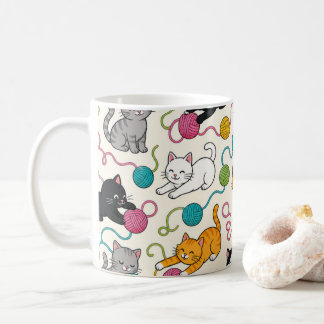 Cartoon Cats with Yarn Coffee Mug