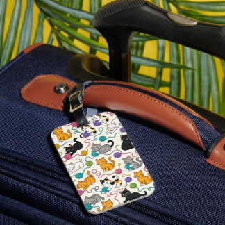 Cartoon Cats with Yarn Luggage Tag