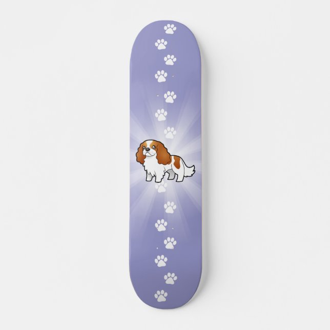 Cartoon Cavalier King Charles Spaniel Skateboard Deck (Front)