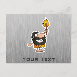 Cartoon Caveman; Metal-look Postcard