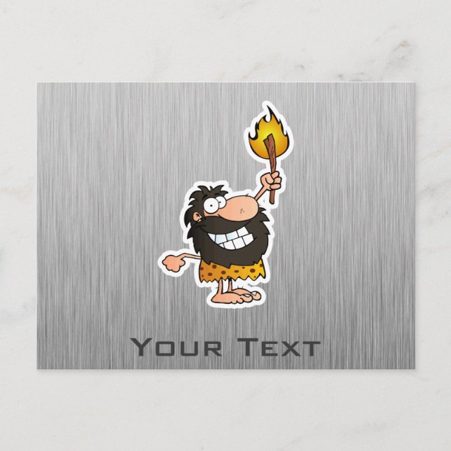 Cartoon Caveman; Metal-look Postcard (Front)