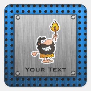 Cartoon Caveman; Metal-look Square Sticker