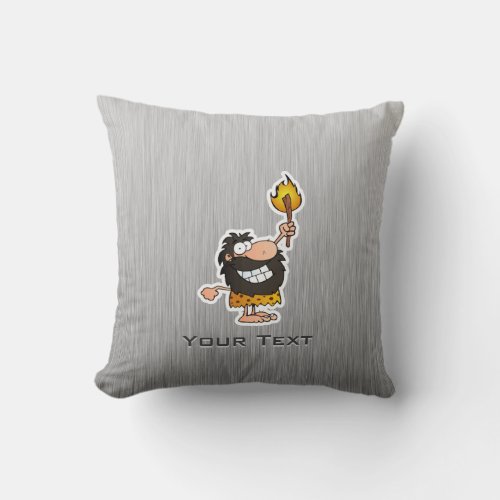 Cartoon Caveman Metal_look Throw Pillow