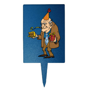 cartoon celebrating senior citizen man cake topper