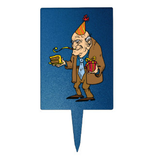 cartoon celebrating senior citizen man cake topper