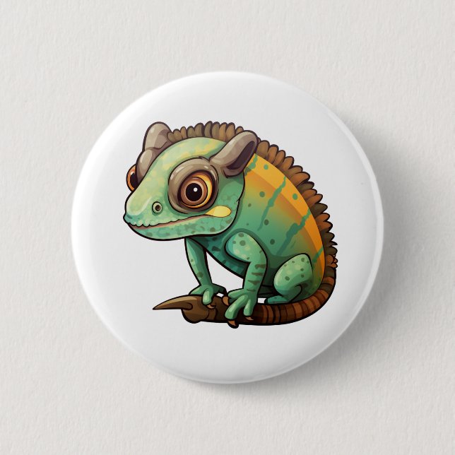 Cartoon chameleon illustration button (Front)