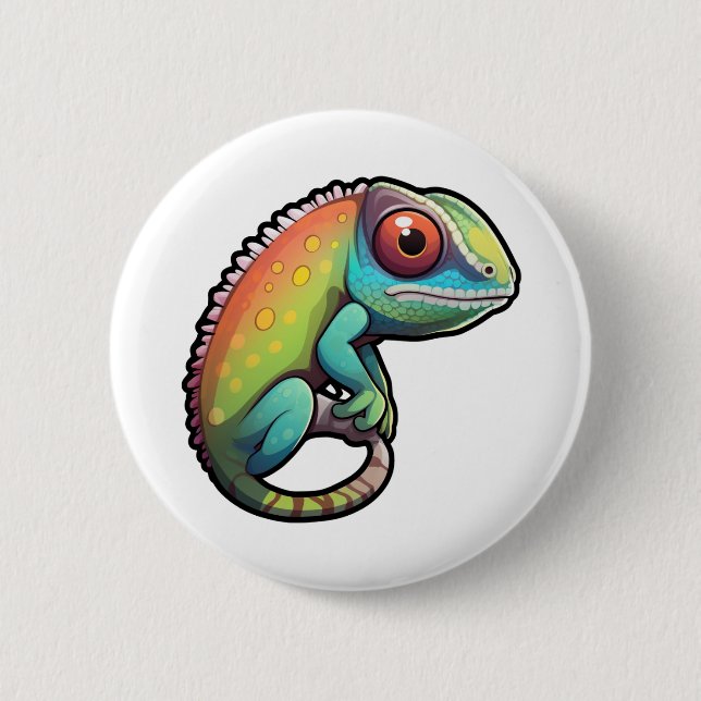 Cartoon chameleon illustration button (Front)