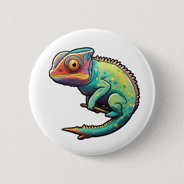 Cartoon chameleon illustration button (Front)