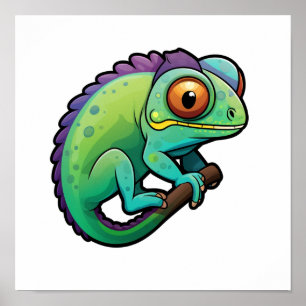 Cartoon chameleon illustration poster