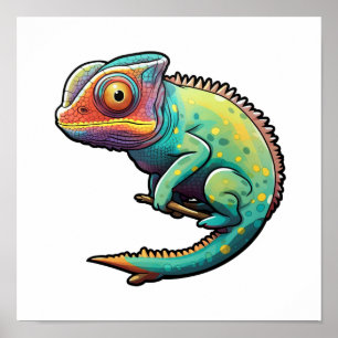 Cartoon chameleon illustration poster