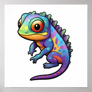 Cartoon chameleon illustration poster