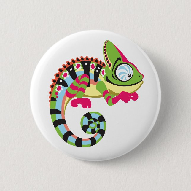 cartoon chameleon pinback button (Front)