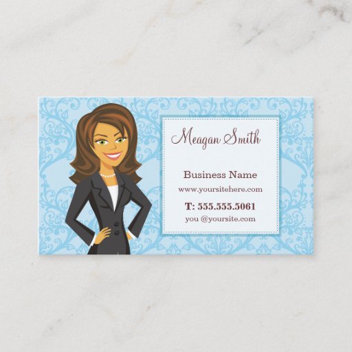 Customizable Cartoon Character Blue Damask Business Cards